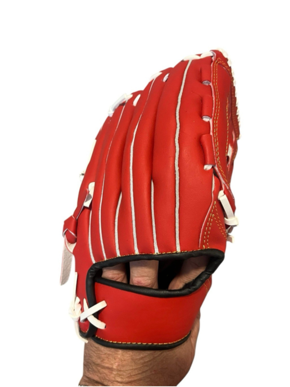 Baseball Glove Size 11.5'' Right Hand Throw Red White Faux Leather T Ball Youth - Picture 3 of 8
